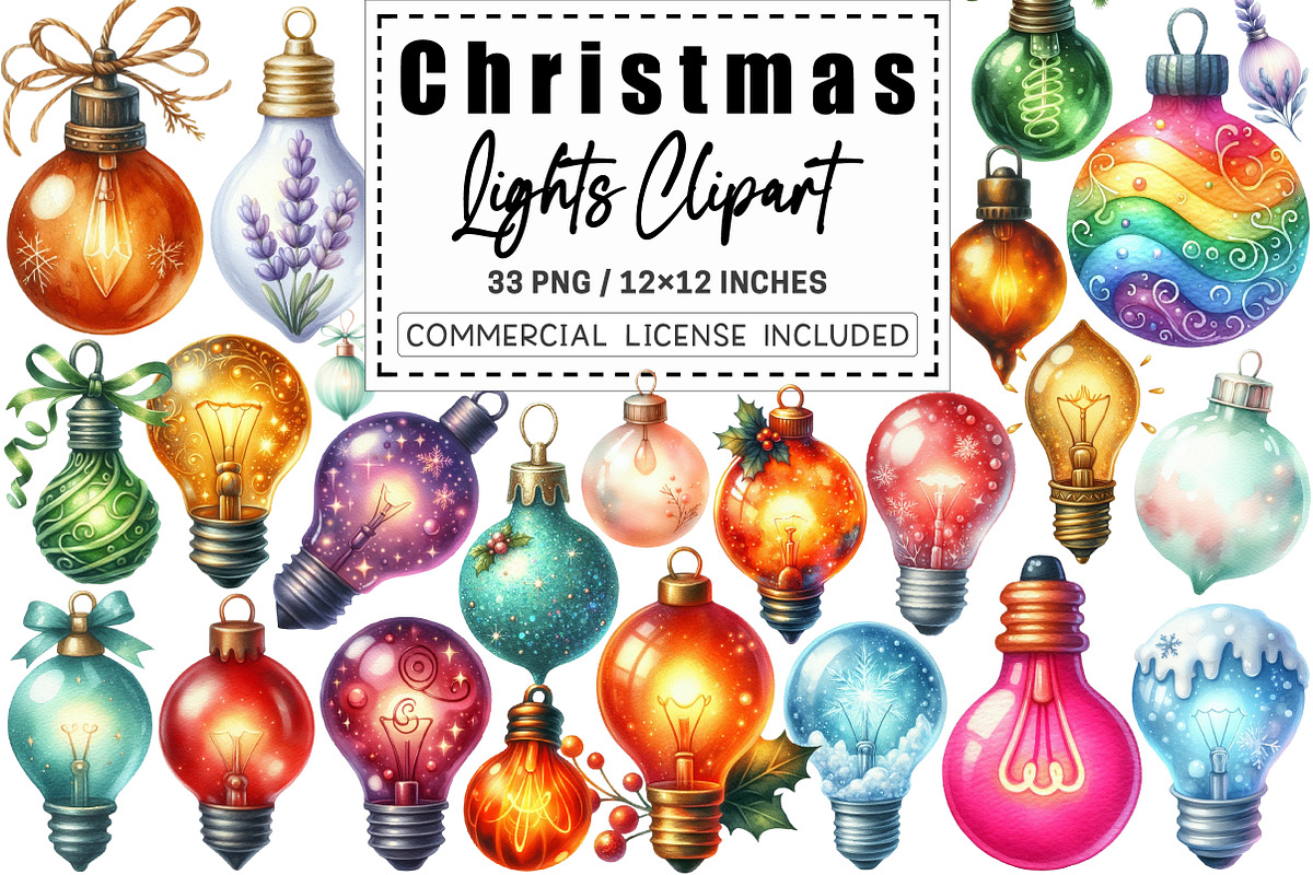 Watercolor Christmas Lights Clipart, a Graphic by CitraGraphics (Photo 1 of 4)