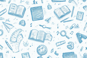 Blue Sketch School Supplies Backgrou, a Photo by Pixeness Studio