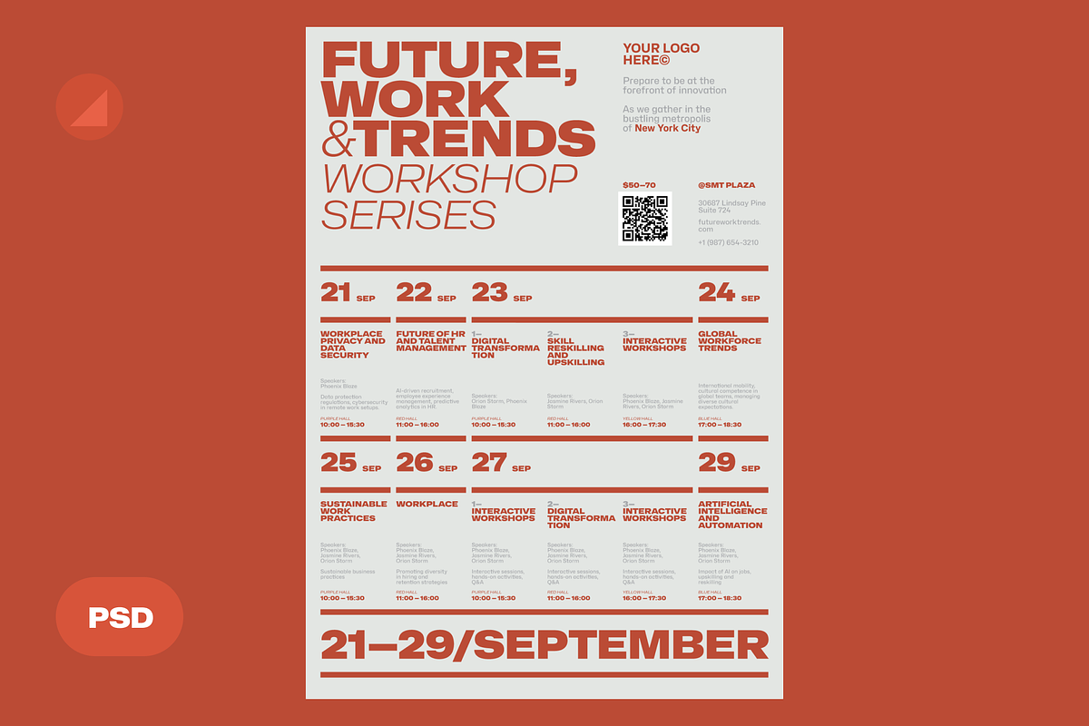 Workshop Calendar Schedule PSD Flyer, a Flyer Template by Danil Polshin