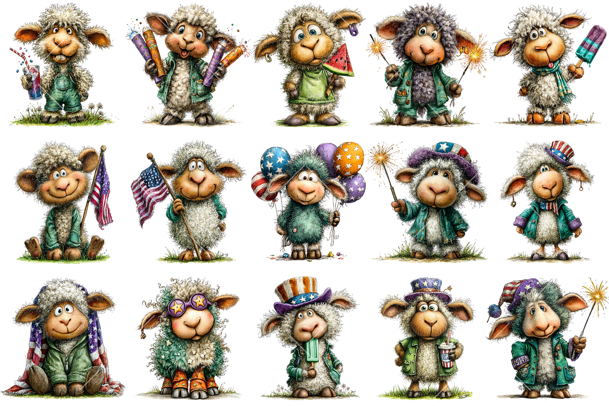 Whimsical Patriotic Sheep Clipart, an Illustration by OK Design (Photo 3 of 6)