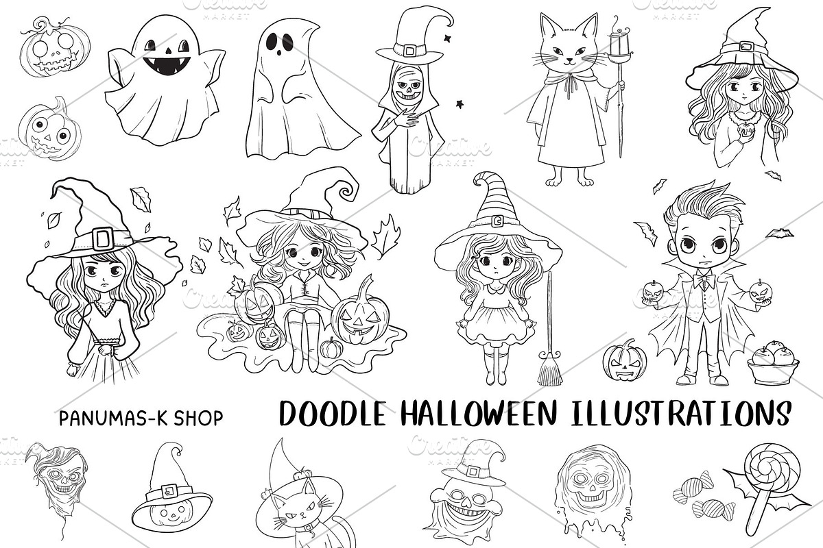 Doodle Halloween Illustrations, a Decorative Illustration by PKshop