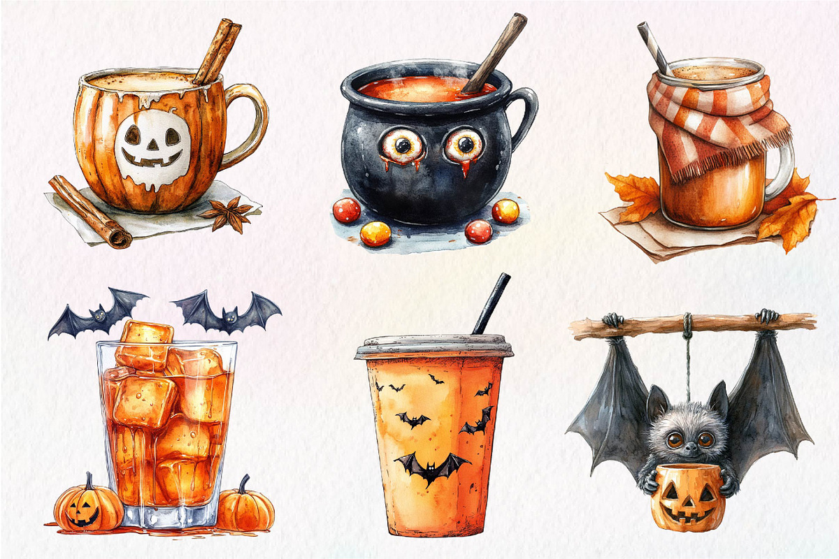 Whimsical Halloween Coffee Clipart, an Illustration by Dream Creation (Photo 5 of 7)