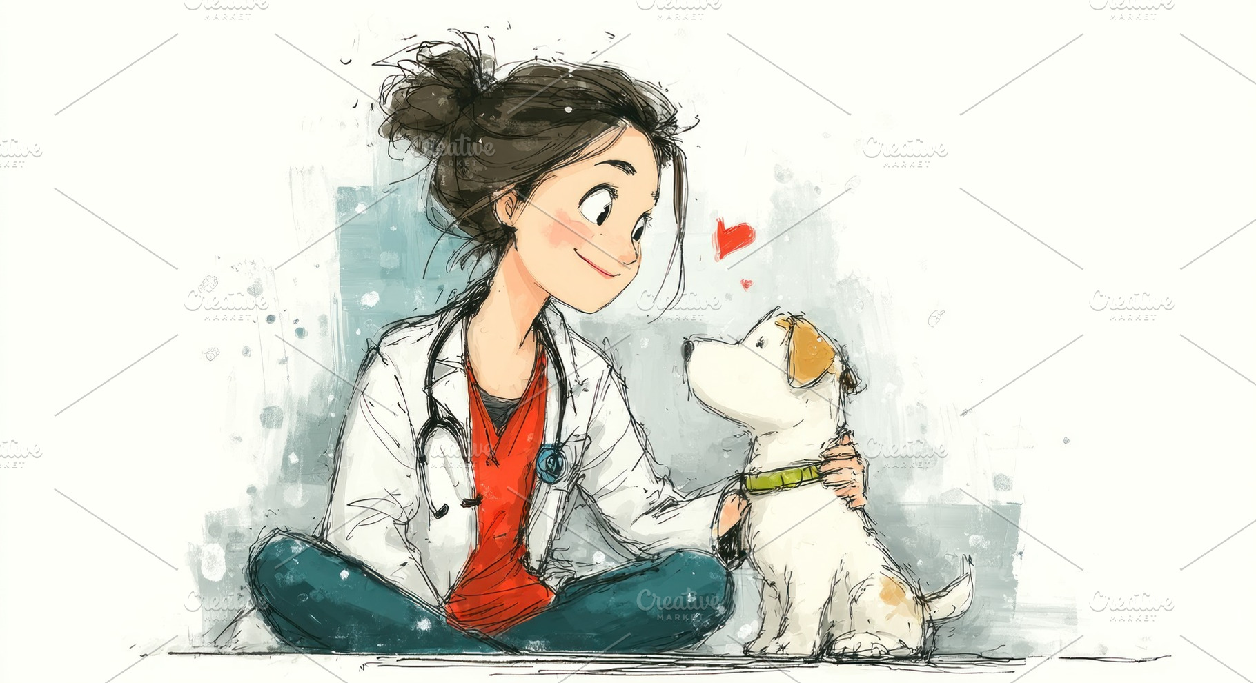 Female veterinarian sitting with puppy sharing loving moment hea, an Animal Photo by José Manuel Gelpi