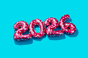 pink balloons form number 2026 as the new year, a Photo by Nito