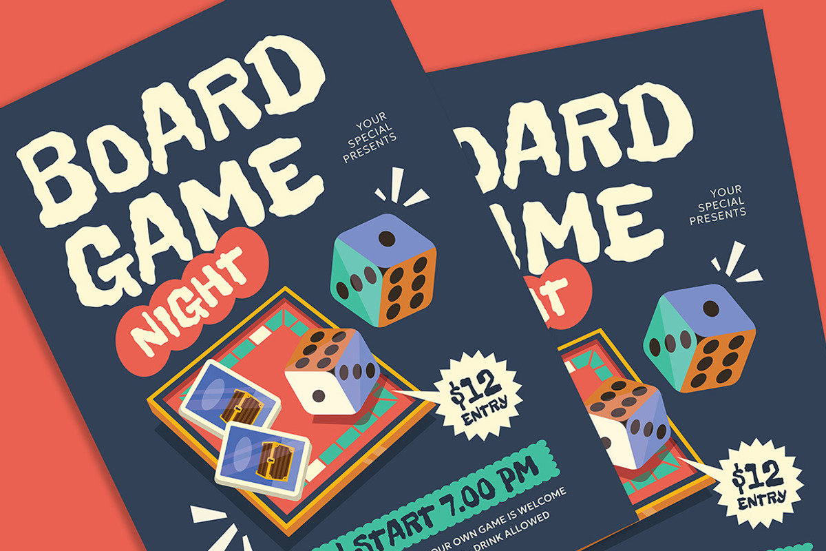 Fun Board Game Night Flyer, a Flyer Template by Gumico Studio. (Photo 2 of 3)