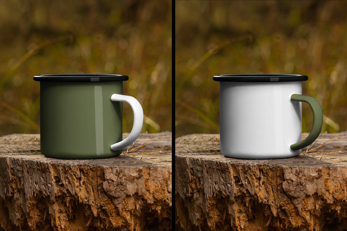 6 Enamel Mug Mockup. Rustic Outdoor, a Cups & Container Mockup by Grow Design Craft Studio (Photo 3 of 6)