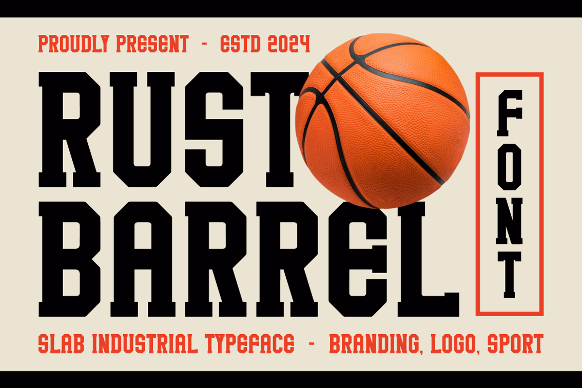Rust Barrel Slab Industrial Typeface, a Slab Serif Font by PutraCetol Studio (Photo 1 of 5)