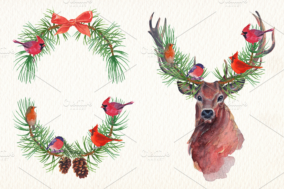 watercolor christmas clipart, an Illustration by Art & Things (Photo 6 of 12)