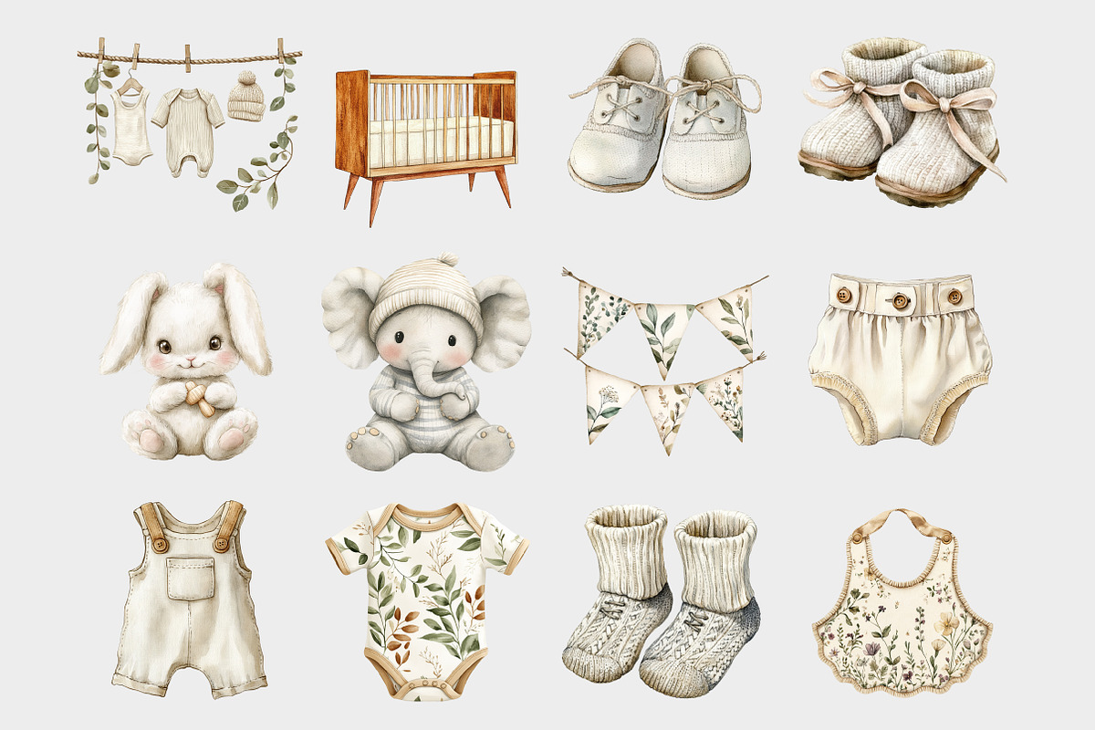 Watercolor Hanging Clothes Baby Clip, a Seasonal Illustration by Design Market (Photo 3 of 5)