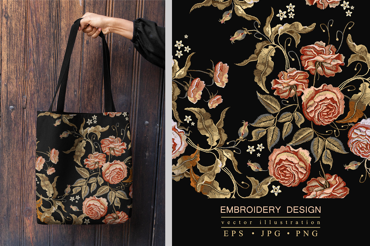 Medieval roses flowers, embroidery, a Pattern Graphic by Matrioshka