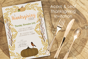 Acorn Leaf Thanksgiving Invitation