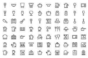 125 Kitchen Utensils Line Icons