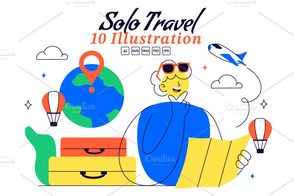 10 Solo Travel Vector Illustration, a Person Illustration by denayunebgt (Photo 1 of 4)