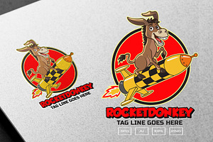 Rocket Donkey Cartoon Logo