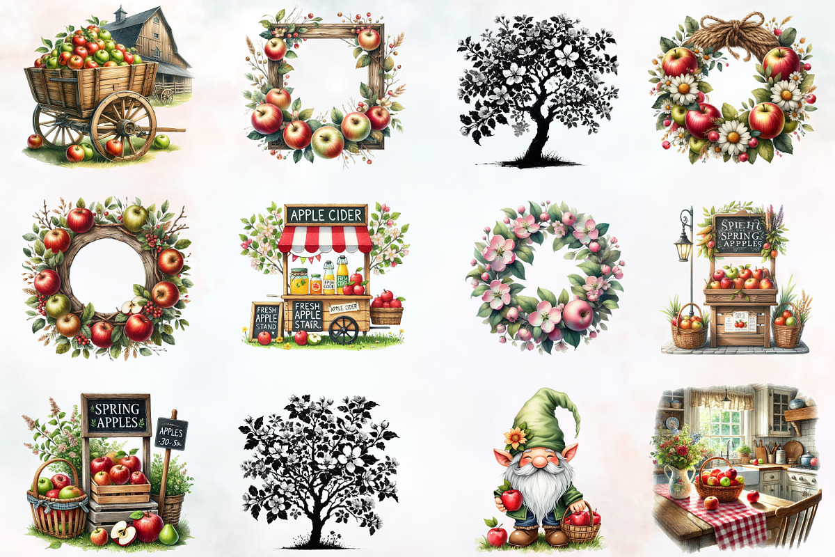 Spring Apple Harvest Clipart, an Illustration by RobertsArt (Photo 7 of 7)