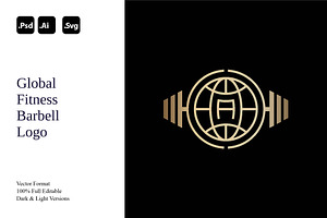 Global Fitness Barbell Logo, a Branding & Logo Template by Luxury Logos