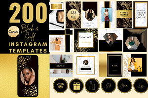200 Black Gold Instagram Templates,