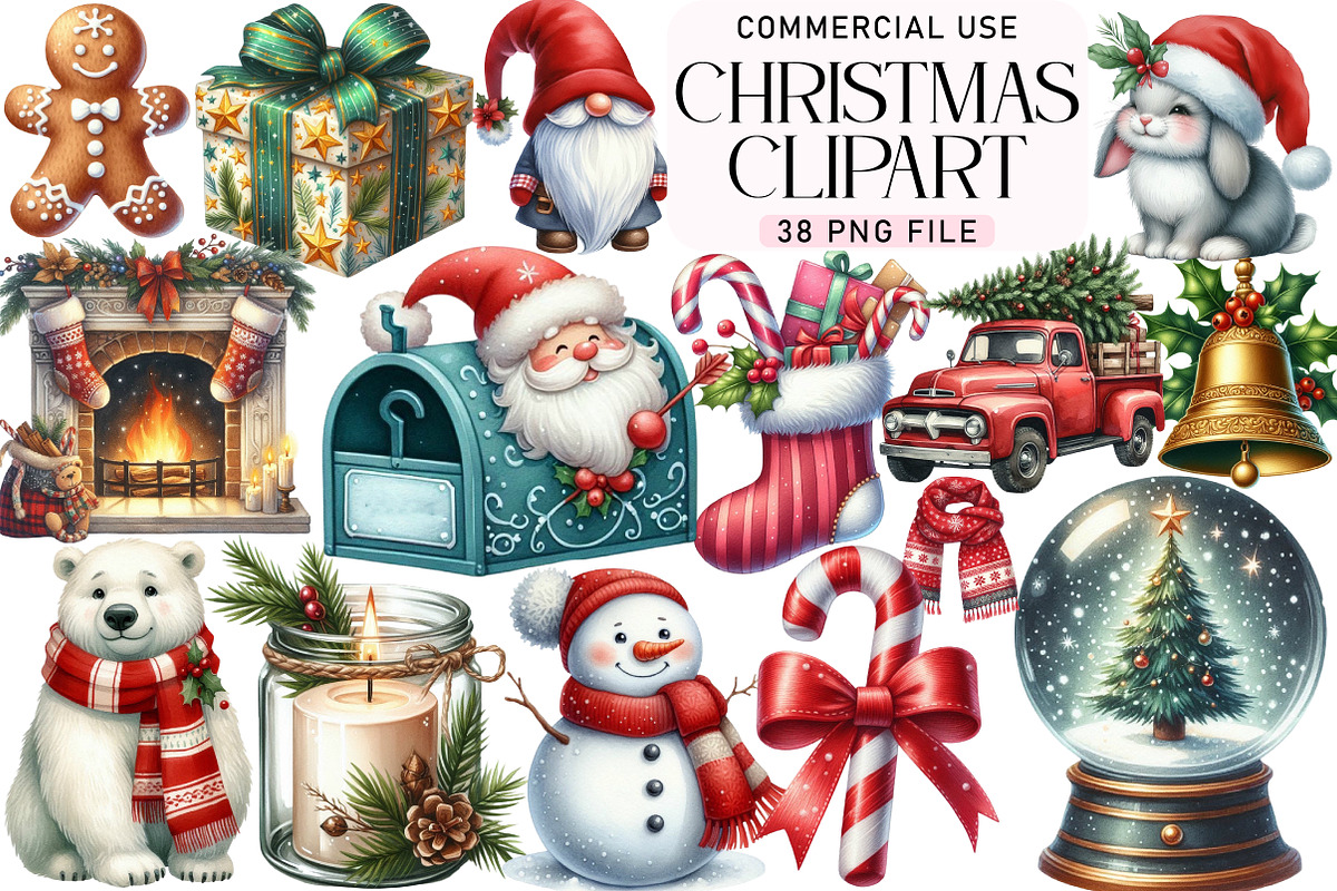 Watercolor Christmas Clipart, an Illustration by Daily.Designs (Photo 1 of 4)