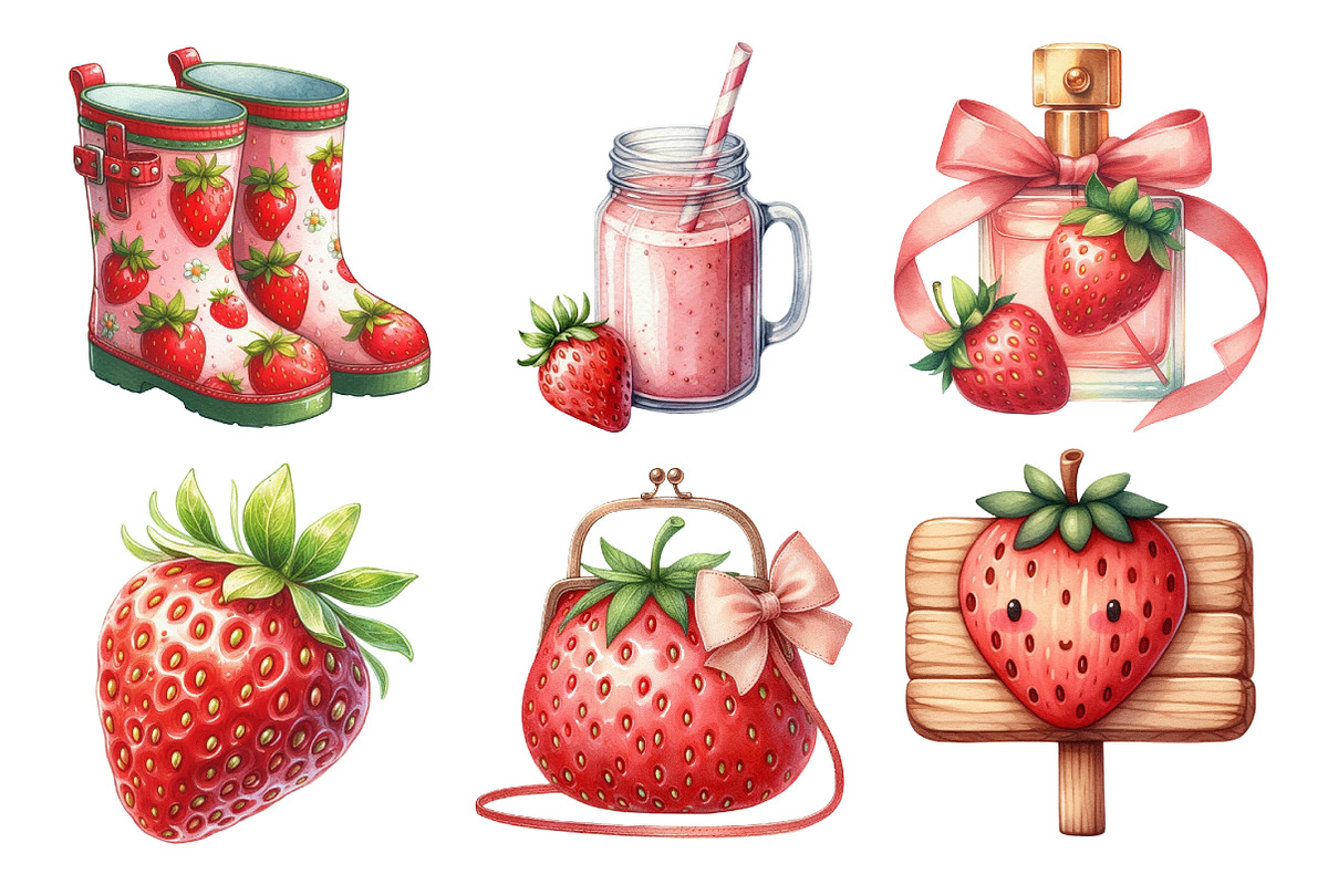 Cute Cottagecore Strawberry Clipart, an Illustration by Daily.Designs (Photo 5 of 5)