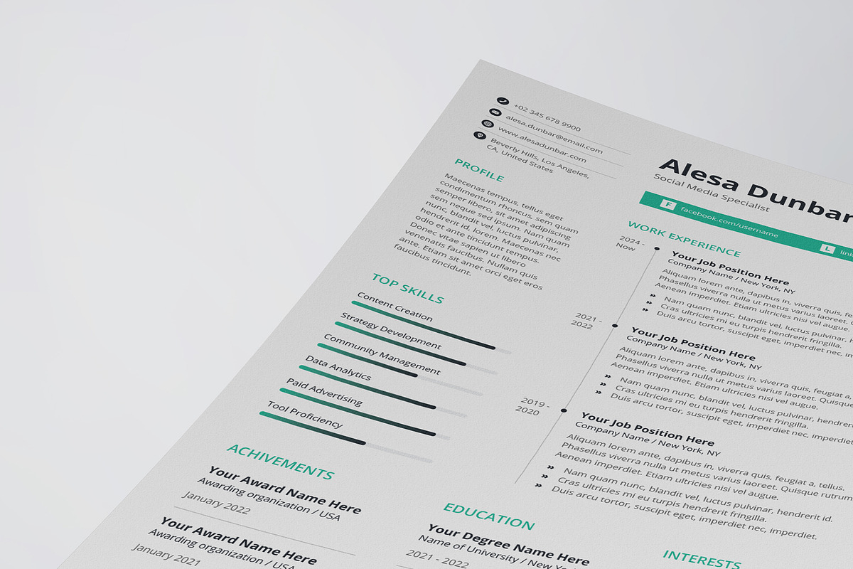 Professional Resume/CV Template, a Resume Template by HueNestify (Photo 2 of 4)