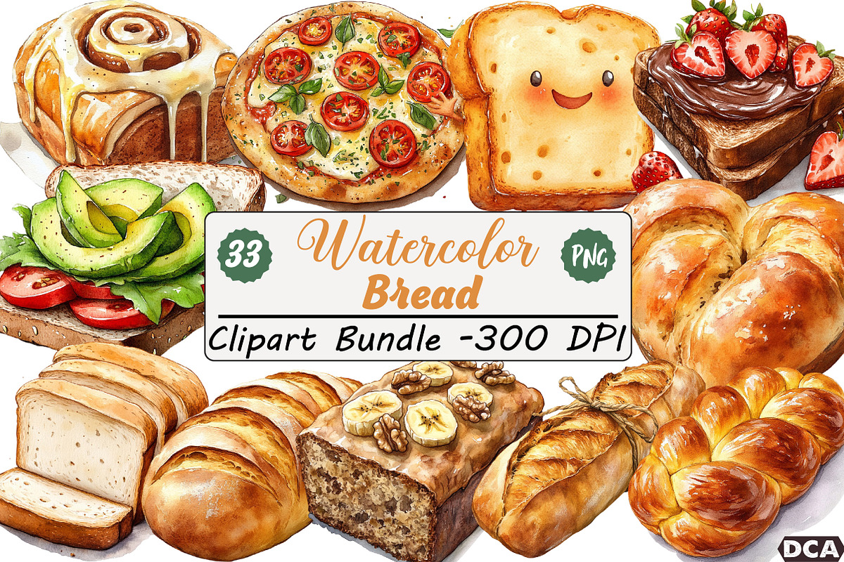 Watercolor Bread Clipart Bundle, an Illustration by DreamCafeArt (Photo 1 of 8)