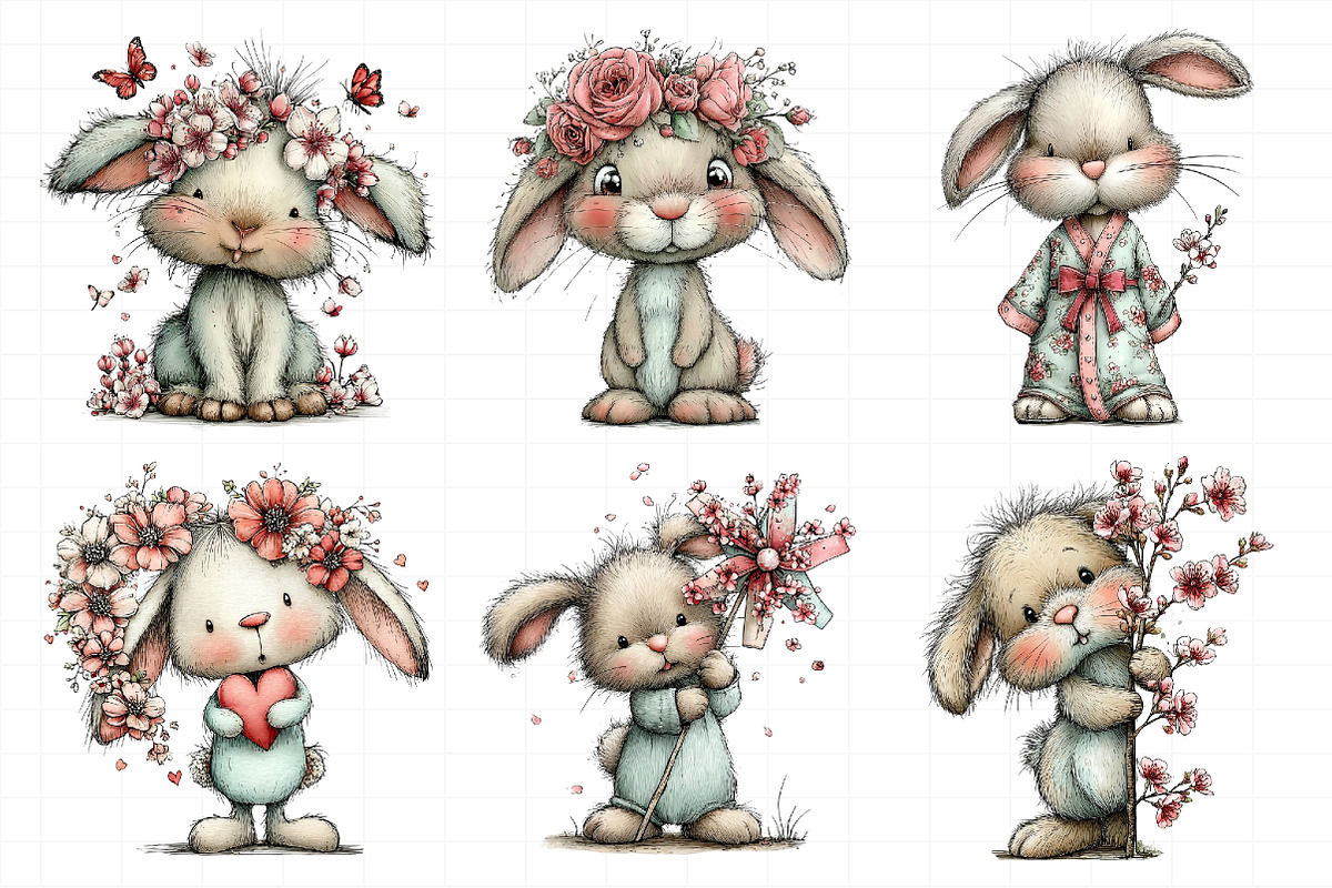 Bunny and Flowers Clipart Png, an Illustration by Daily.Designs (Photo 3 of 7)