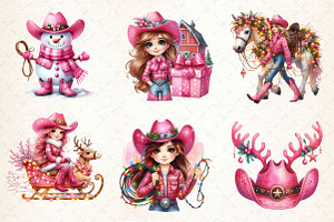 Pink Christmas Cowboy Clipart PNG