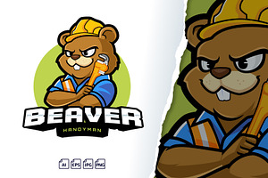 Handyman Beaver Mascot Logo Template, a Branding & Logo Template by tkzgraphic