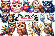 Watercolor Baby Owl Clipart, an Illustration by Black Bird Studio (Thumbnail 1 of 4)