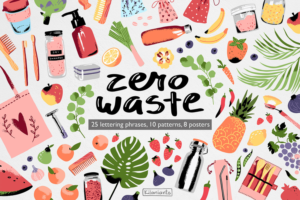 Zero Waste Eco Living Kit, a Food Illustration by kilaniants (Photo 1 of 12)