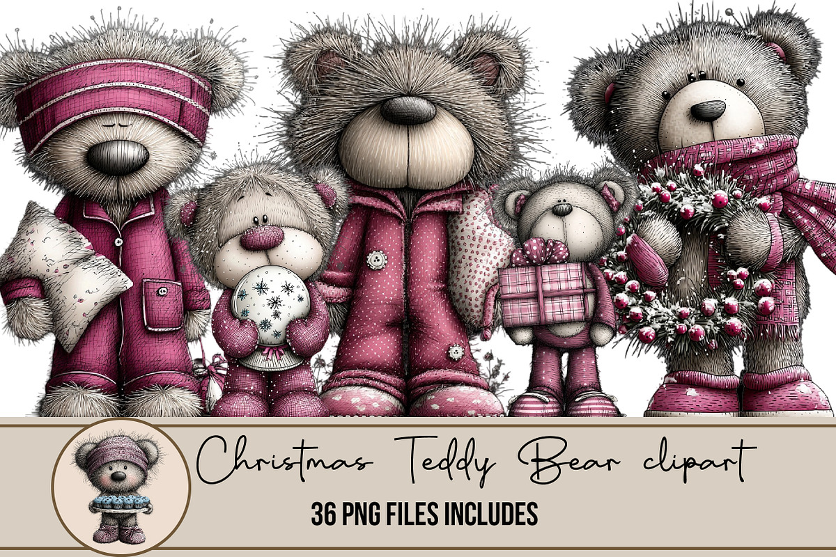 Christmas Teddy Bear Clipart, an Illustration by DreamArtGraphic (Photo 1 of 4)