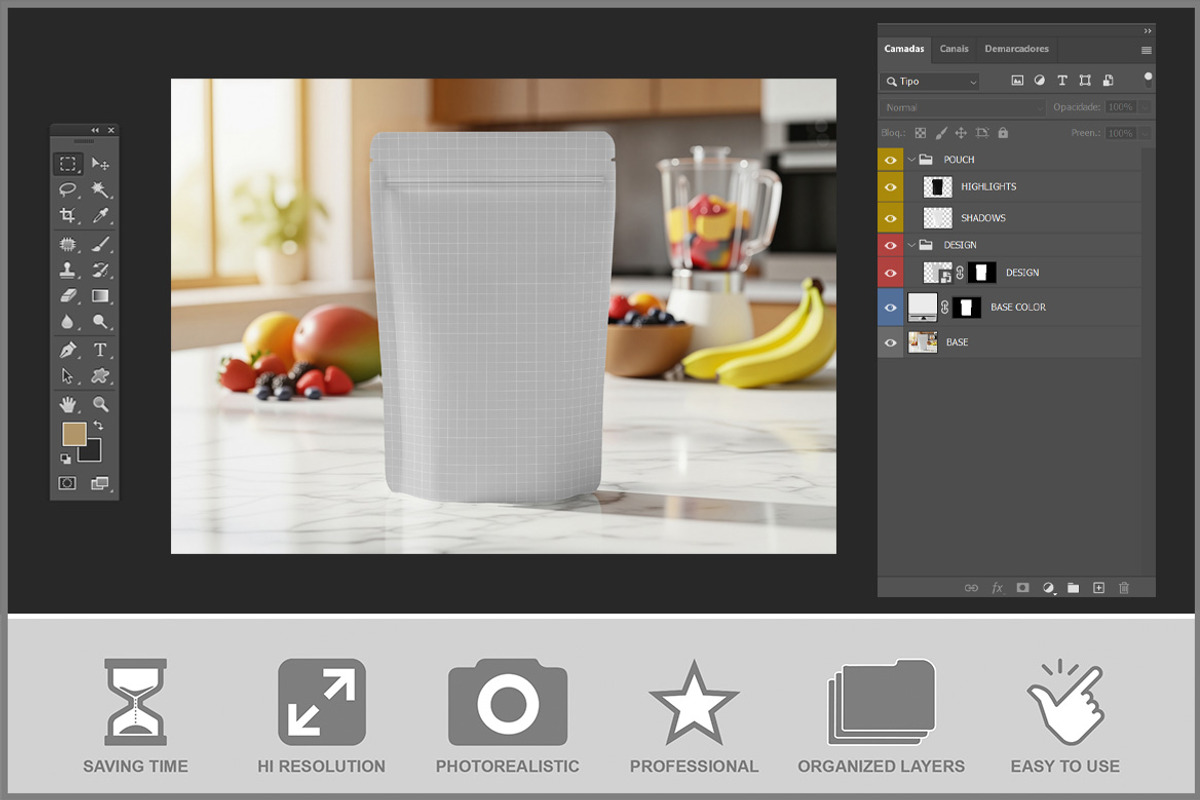 Pouch Mockup In Kitchen Scene PSD, a Product Mockup by Bruno's Shop (Photo 3 of 4)