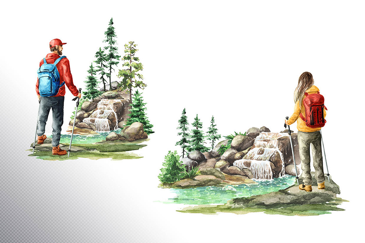 Let's Hiking! Watercolor set, a Person Illustration by Daria Ustiugova (Photo 4 of 13)