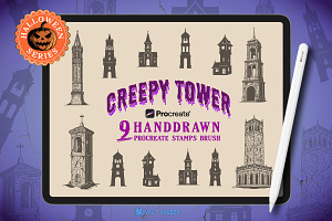 9 Creepy Tower Stamp Brushes