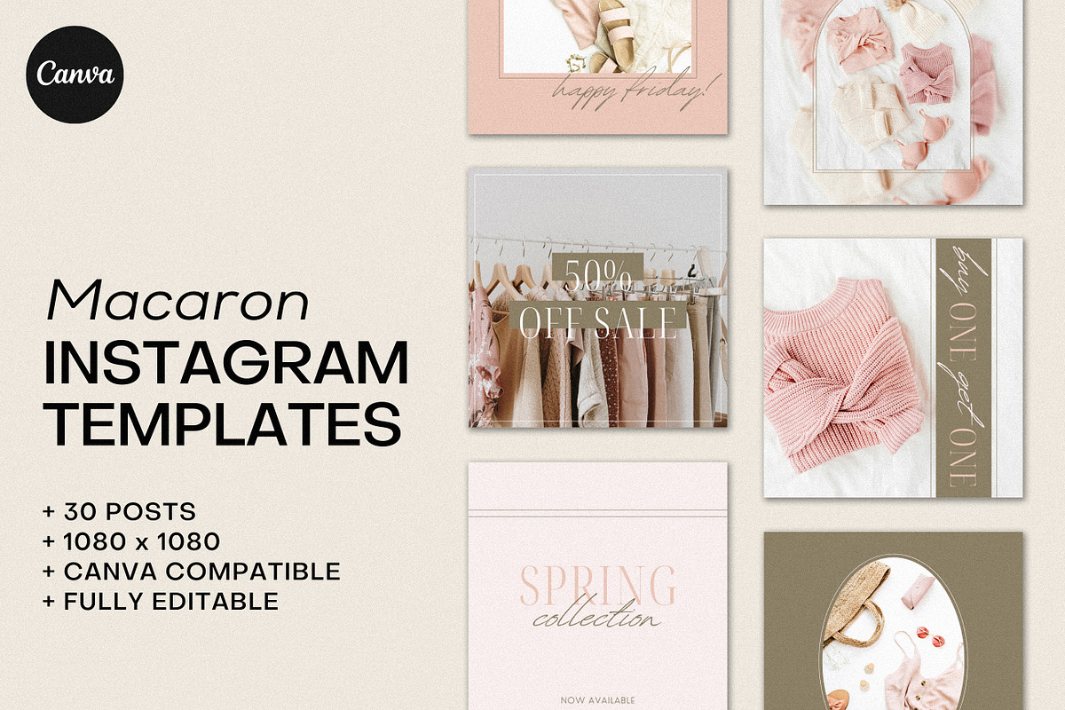 Macaron Instagram Templates, a Social Media Template by denofdreamers (Photo 1 of 6)