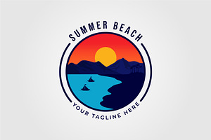 beach or ocean with mountain logo, a Graphic by Rizkaarishandy_shop