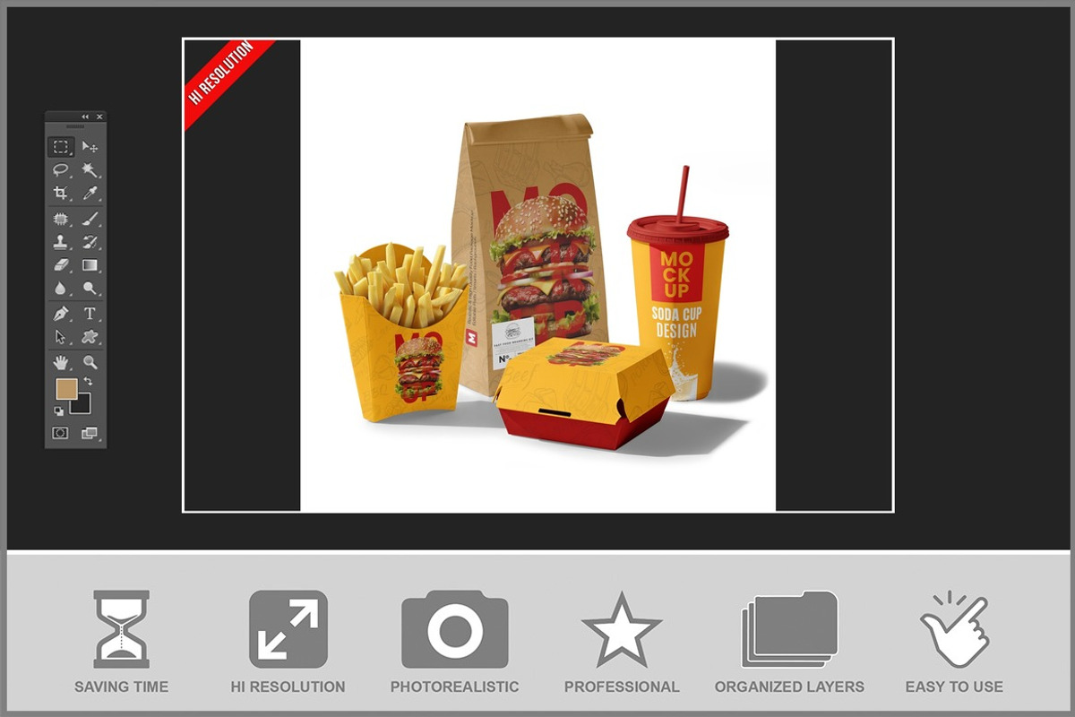 Fast Food Kit Mockup, an Advertising Mockup by Bruno's Shop (Photo 2 of 3)