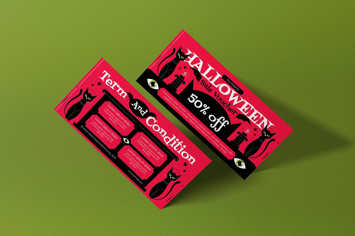 Red Flat Halloween Sale Voucher, a Card Template by graphicook (Photo 2 of 3)