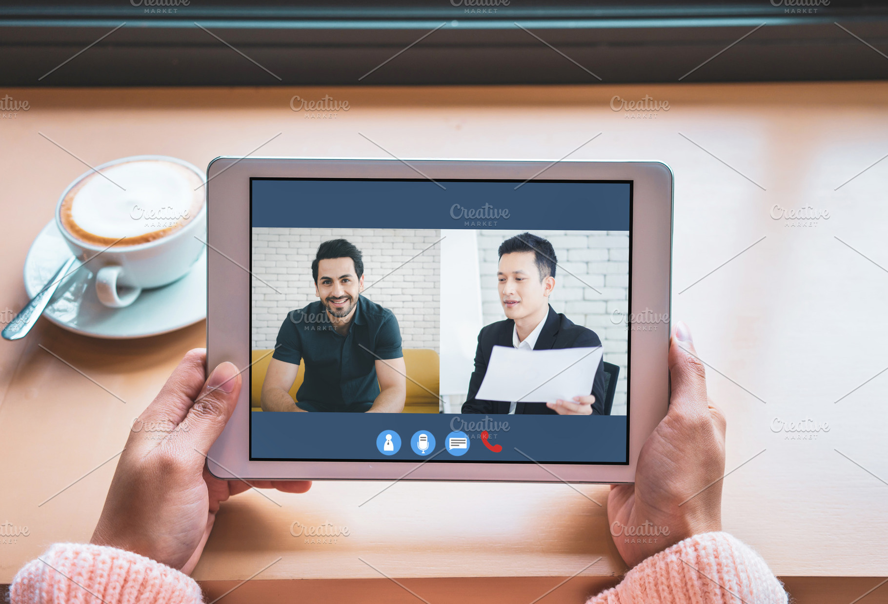 woman video conference with team on Tablet., a Business Photo by Nednapa