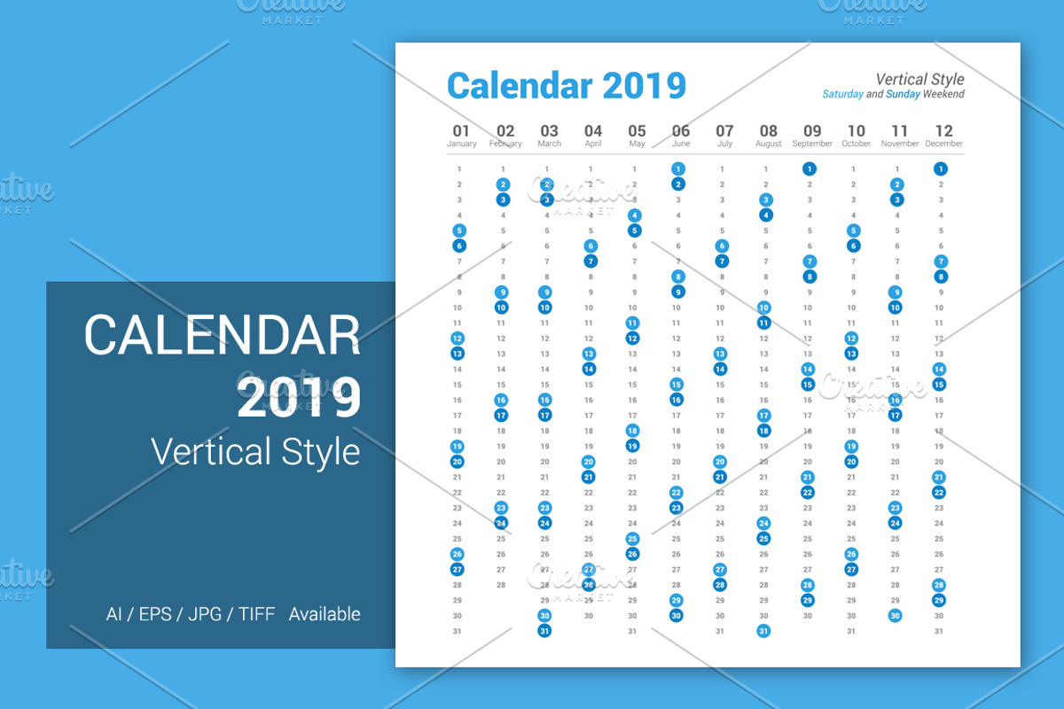 Calendar 2019 Vertical Design, a Stationery Template by WORAKAMON Design Studio (Photo 1 of 4)