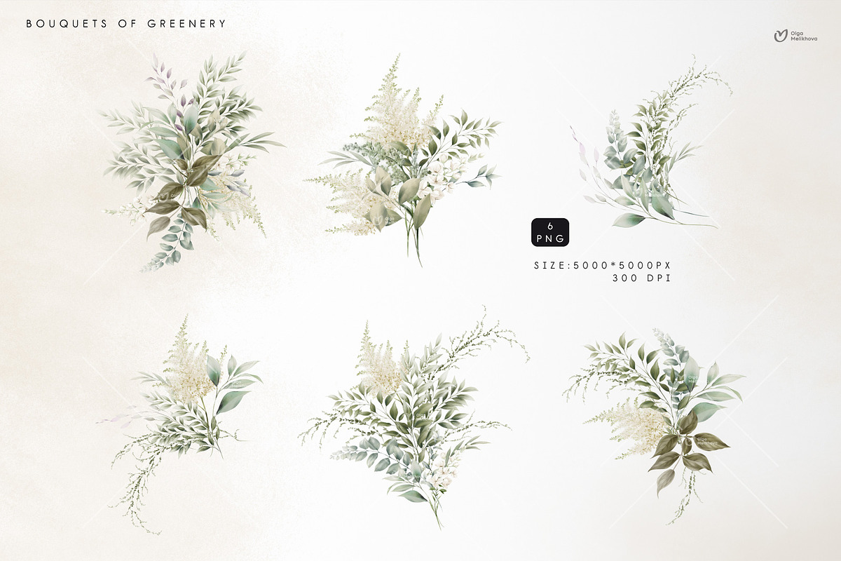 Spring greenery, floral cliparts, a Texture Illustration by ollalya (Photo 3 of 14)
