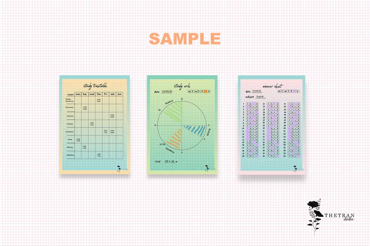 Mini Planner Study Template Digital, a Stationery Template by The Tran Studio (Photo 5 of 6)