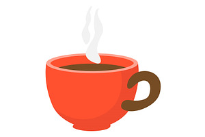 Red Coffee Cup With Steam, Flat