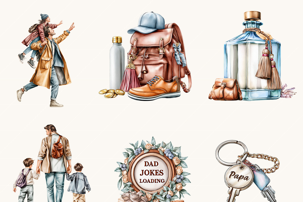 Watercolor Father & Kids Clipart, a Person Illustration by BusyDaydesign (Photo 6 of 9)