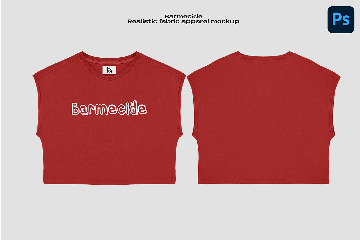 CROPPED TOP SLEEVLESS T-SHIRT MOCKUP, a Shirt Mockup by Barmecide Mockup Studio (Photo 1 of 3)