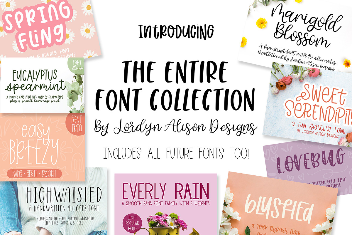 Entire Font Collection, Future Fonts, a Script Font by Jordyn Alison Designs (Photo 1 of 8)