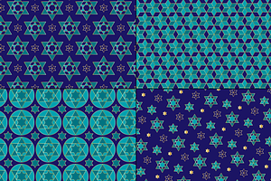 Blue Gold Jewish Star Patterns