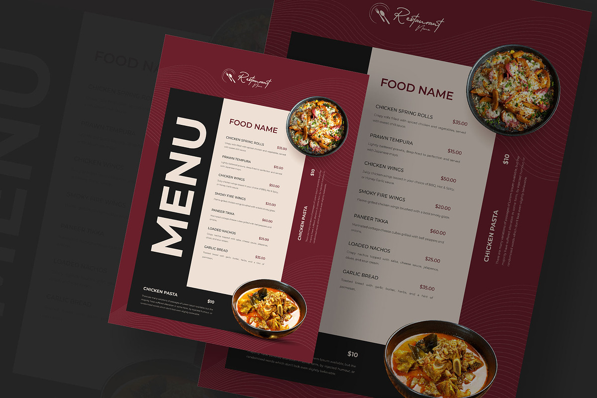 Printable Food Menu Template, a Flyer Template by Tanmoy Topu (Photo 2 of 2)