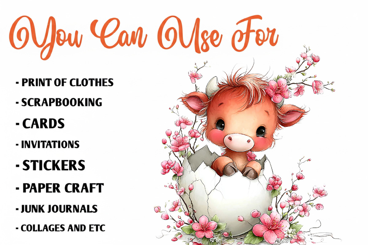 Whimsical Easter Highland Cow Clipar, an Illustration by CreationArt (Photo 4 of 7)