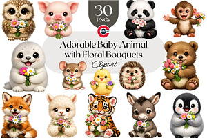 Adorable Baby Animal with Bouquets